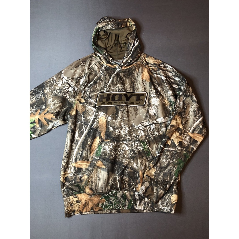 Realtree Hoyt Archery Hoodie Mens Medium Camouflage Edge Performance Long Sleeve